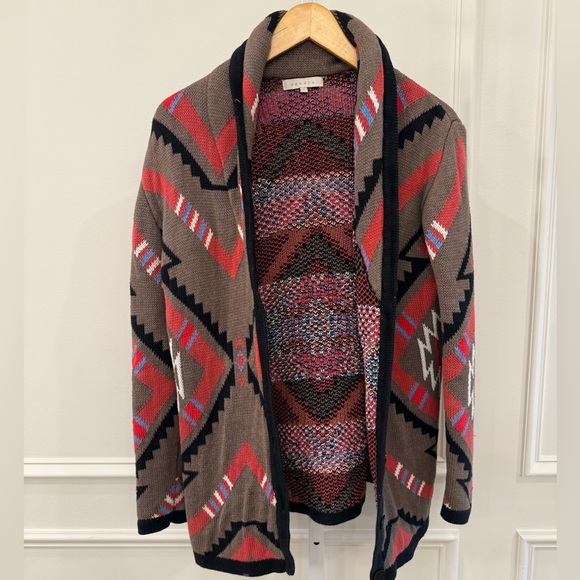 Sandro Brown and Red Geometric Cardigan 100% Cotton - Picture 1 of 6